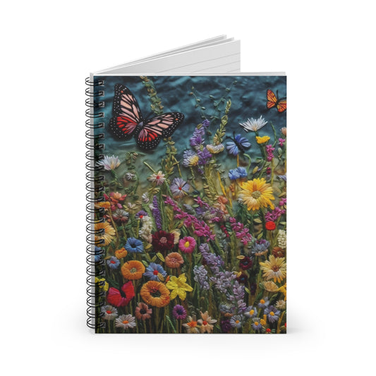 Embroidered Garden Journal or Notebook. Diary Notes Spiral Notebook - Ruled Lined