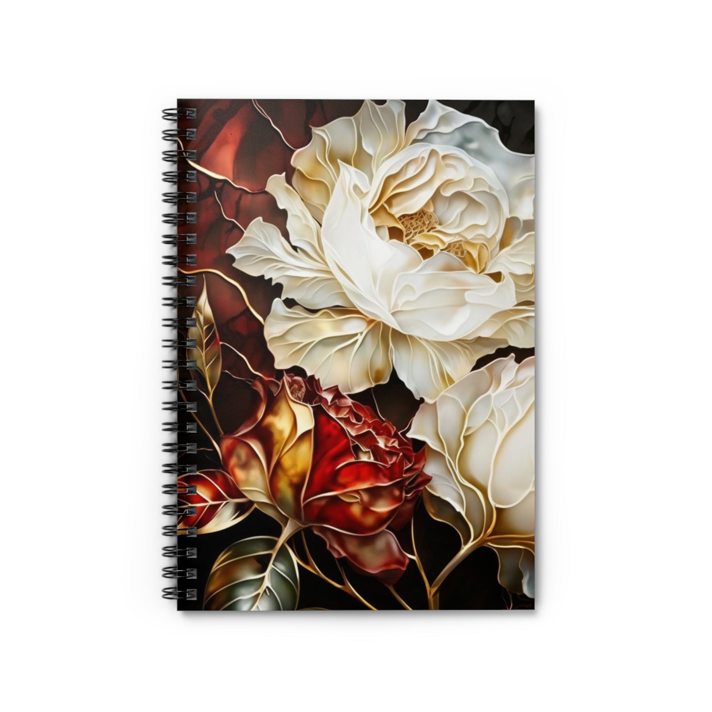 Red & White Roses journal or Notebook Minimalist, Notes Spiral Notebook - Ruled Line