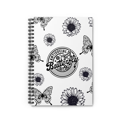 Antisocial Butterfly Journal or Notebook. Minimalist, Notes Spiral Notebook - Ruled Line