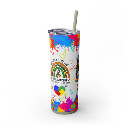 Autism awareness, Mama EcoChic 20oz Skinny Stainless Steel Tumbler with Straw