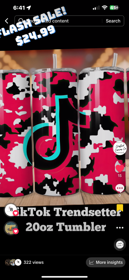 Tik Tok Pink White & Black Skinny Tumbler, 20oz