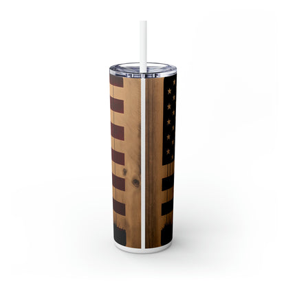 USA Veteran Soldier, American Flag EcoChic 20oz Skinny Stainless Steel Tumbler with Straw