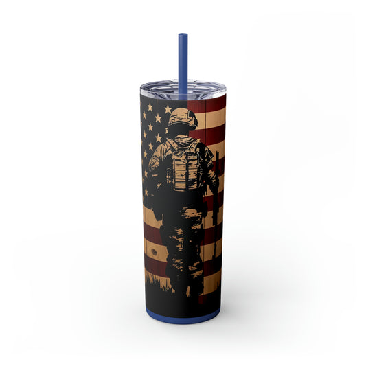 USA Veteran Soldier, American Flag EcoChic 20oz Skinny Stainless Steel Tumbler with Straw