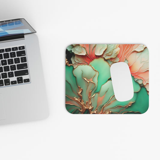 Floral, Green, Gold & Peach Mouse Pad (Rectangle)