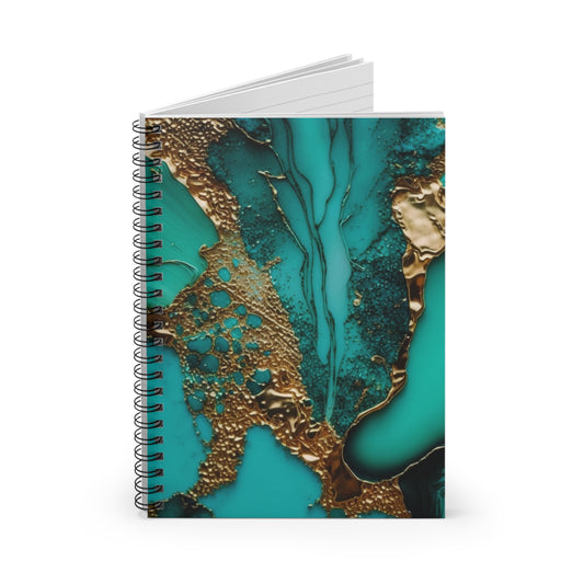 Turquoise & Gold Journal or Notebook. Diary Notes Spiral Notebook - Ruled Lined