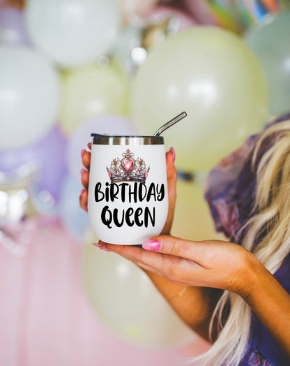 Birthday Queen Insulated Wine Tumbler - Elegant, Personalized Drinkware