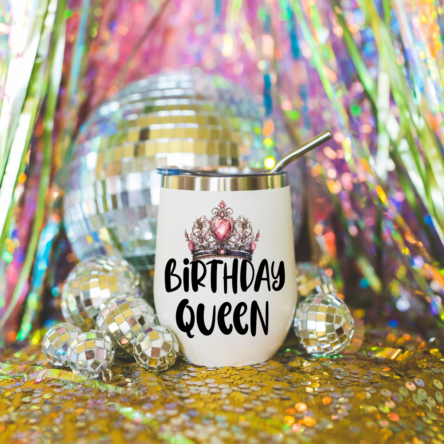 Birthday Queen Insulated Wine Tumbler - Elegant, Personalized Drinkware