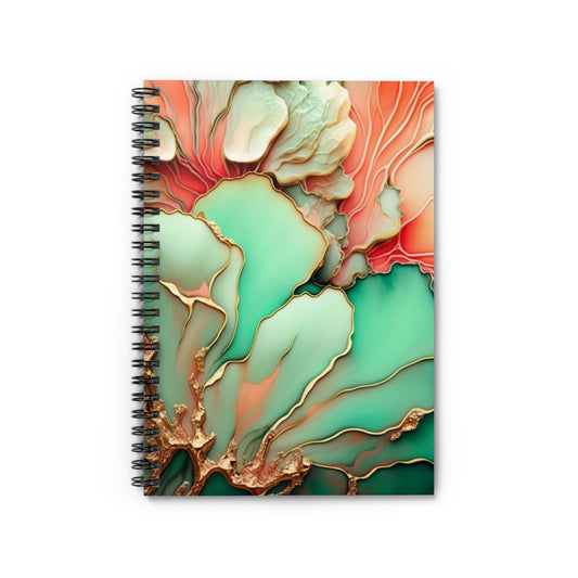 Floral, Green, Gold & Peach Spiral Notebook - Ruled Line