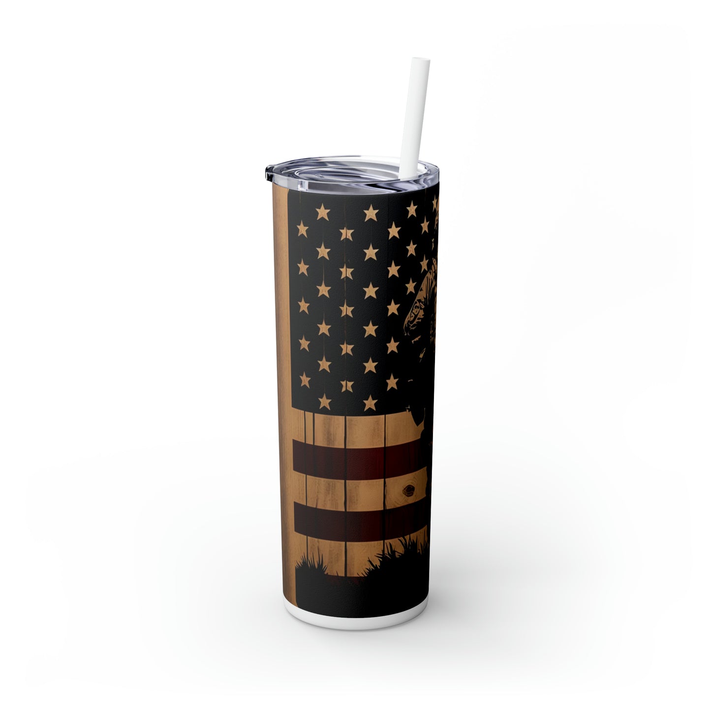 USA Veteran Soldier, American Flag EcoChic 20oz Skinny Stainless Steel Tumbler with Straw