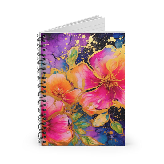 Pink & Purple Floral Journal  or Notebook. Diary Notes Spiral Notebook - Ruled Lined