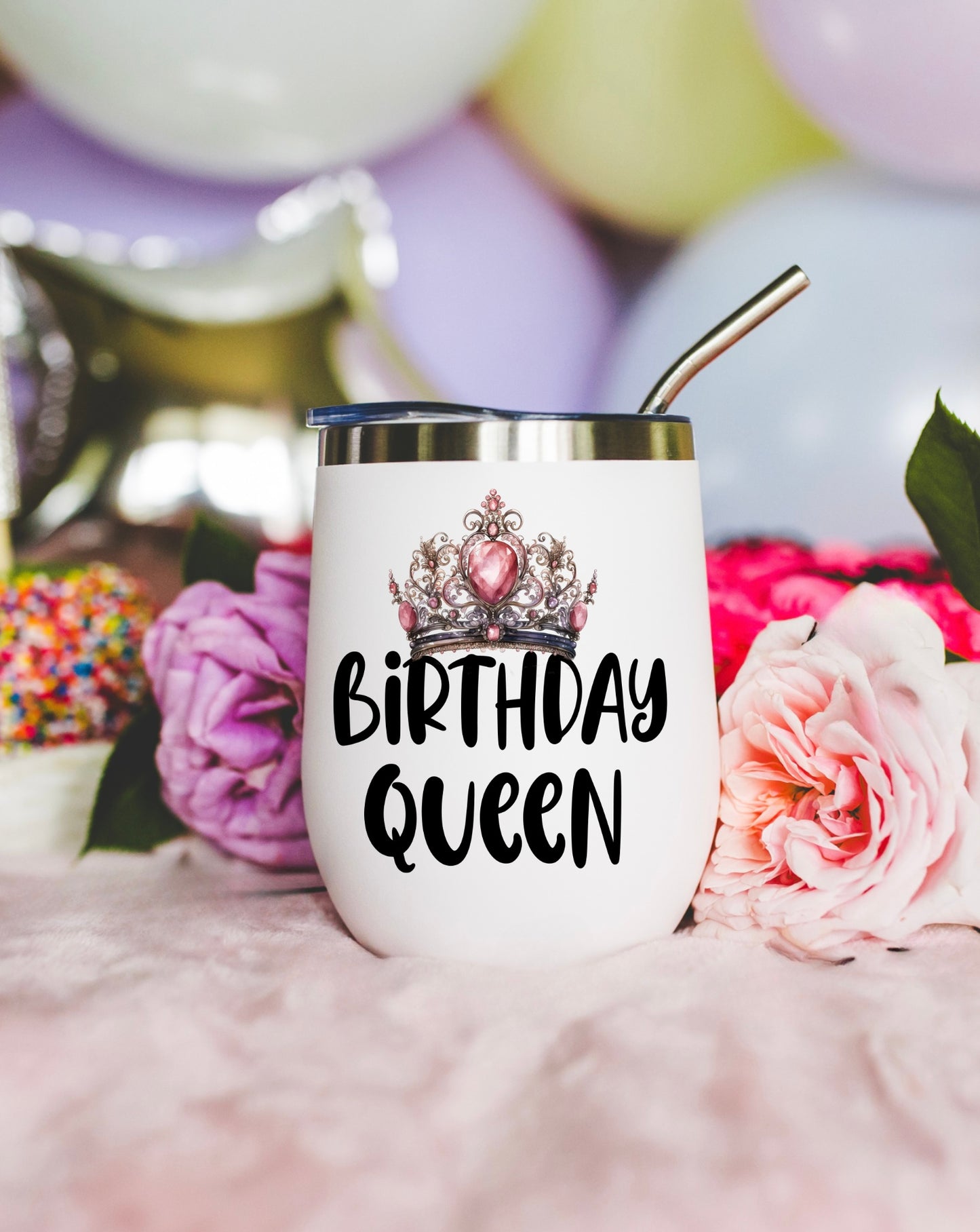 Birthday Queen Insulated Wine Tumbler - Elegant, Personalized Drinkware