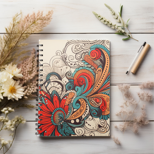 Artistic swirl notebook, colorful, red and beige, dark turquoise and amber, high detailed, meticulous design Journal/Notes Spiral Notebook - Ruled Line
