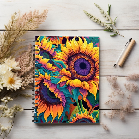 Colorful Floral Sunflower Spiral Notebook - Ruled Line