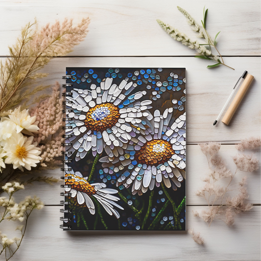 Stained glass daisies boho designed journal or Notebook. Boho, minimalist, Notes Spiral Notebook - Ruled Line