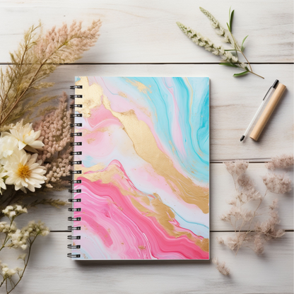 Blue, Pink and Gold Marble journal or Notebook. Boho, minimalist, Notes Spiral Notebook - Ruled Line