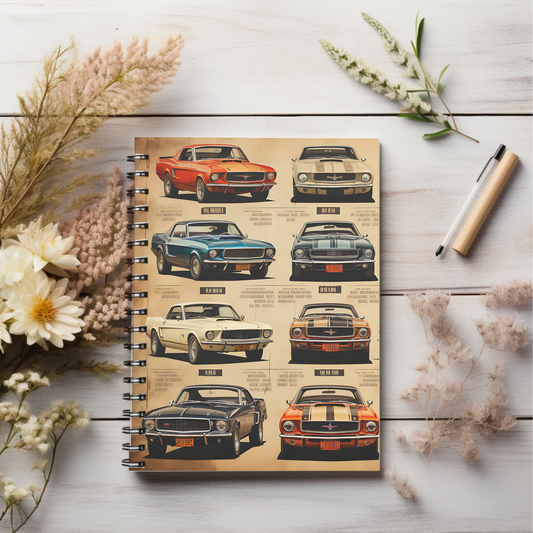 Classic American cars 1970 mustang Cars journal or Notebook. Boho, minimalist, Notes Spiral Notebook - Ruled Line
