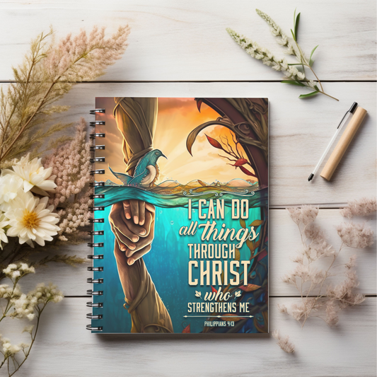 I can do all things through Christ, who strengthens me Christian journal or Notebook. Notes Spiral Notebook - Ruled Line