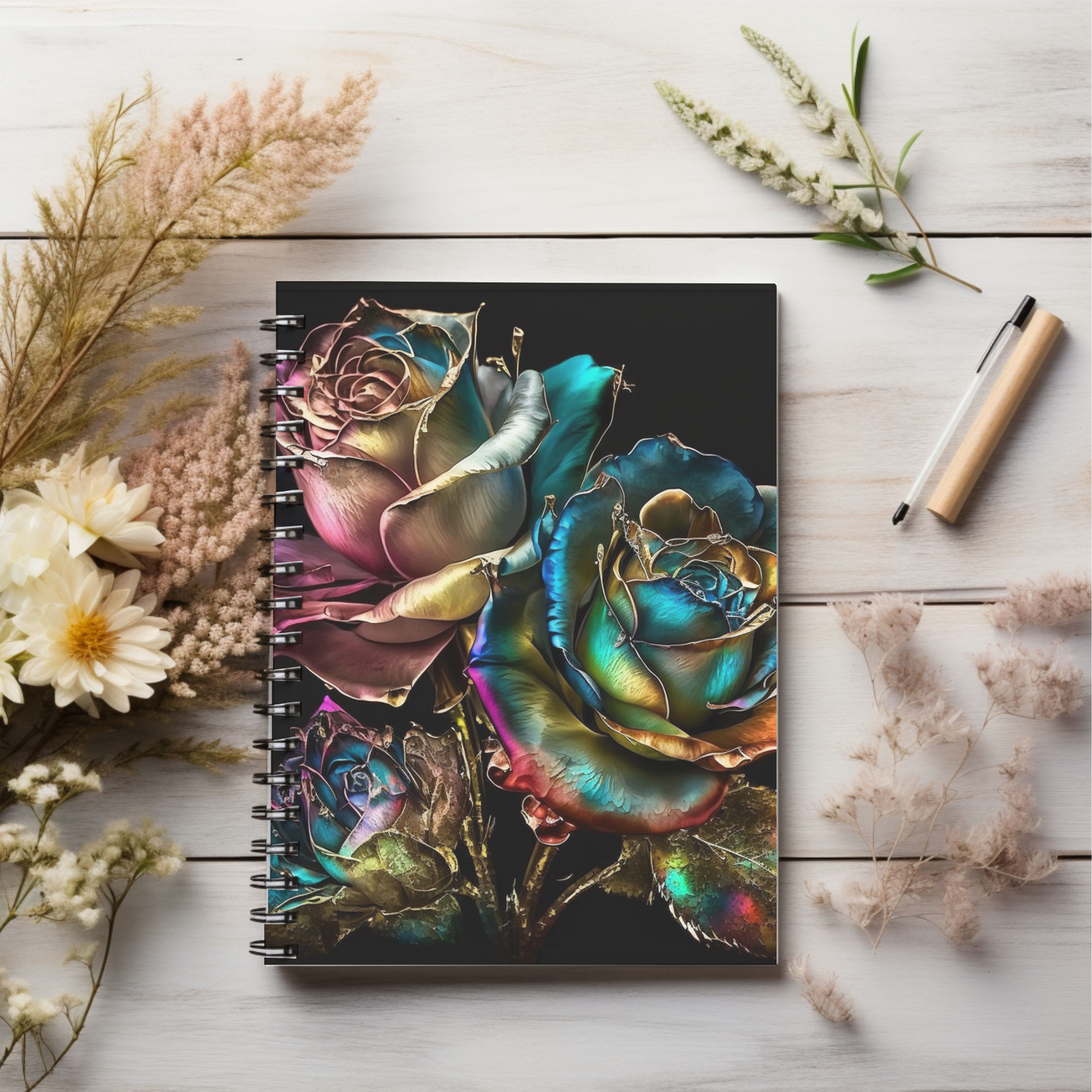 Metallic Rose designed journal or Notebook. Boho, minimalist, Notes Spiral Notebook - Ruled Line