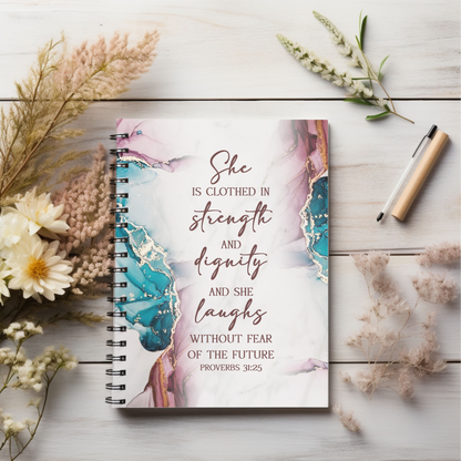 She is clothed and strength and dignity Christian journal or Notebook. Notes Spiral Notebook - Ruled Line