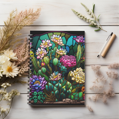 Stained Glass colorful cactus Garden journal or Notebook. Boho, minimalist, Notes Spiral Notebook - Ruled Line