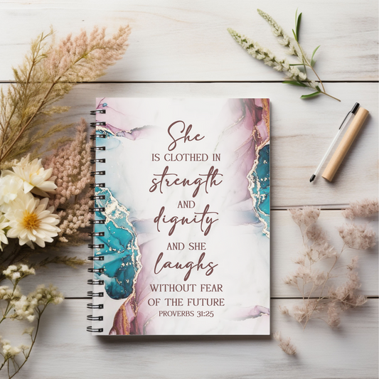She is clothed and strength and dignity Christian journal or Notebook. Notes Spiral Notebook - Ruled Line