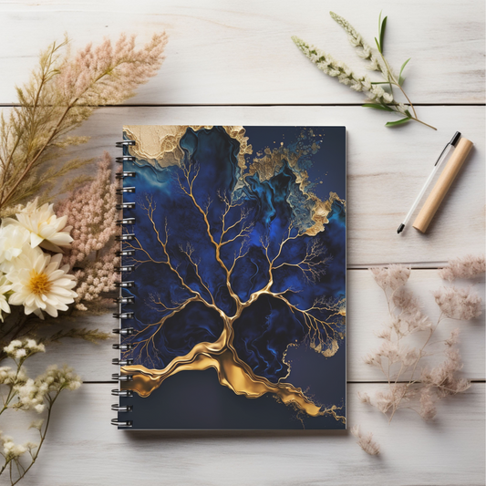 Blue & Gold journal or Notebook. Boho, minimalist, Notes Spiral Notebook - Ruled Line