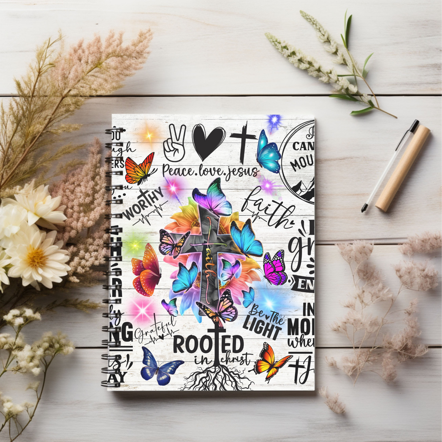 Collage style cross Christian journal or Notebook. Notes Spiral Notebook - Ruled Line