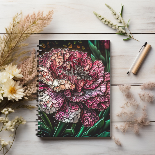 Stained glass pink rose boho designed journal or Notebook. Boho, minimalist, Notes Spiral Notebook - Ruled Line
