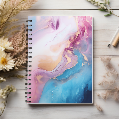Blue, Pink & Gold Marble journal or Notebook. Boho, minimalist, Notes Spiral Notebook - Ruled Line