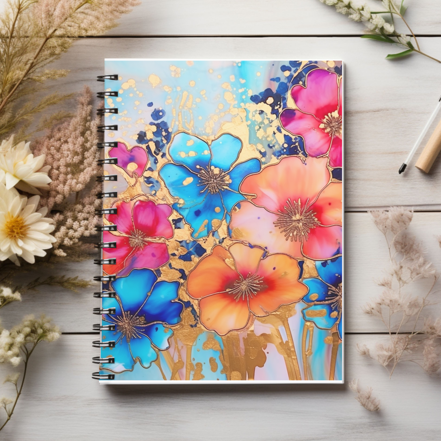 Bright floral journal or Notebook. Notes Spiral Notebook - Ruled Line