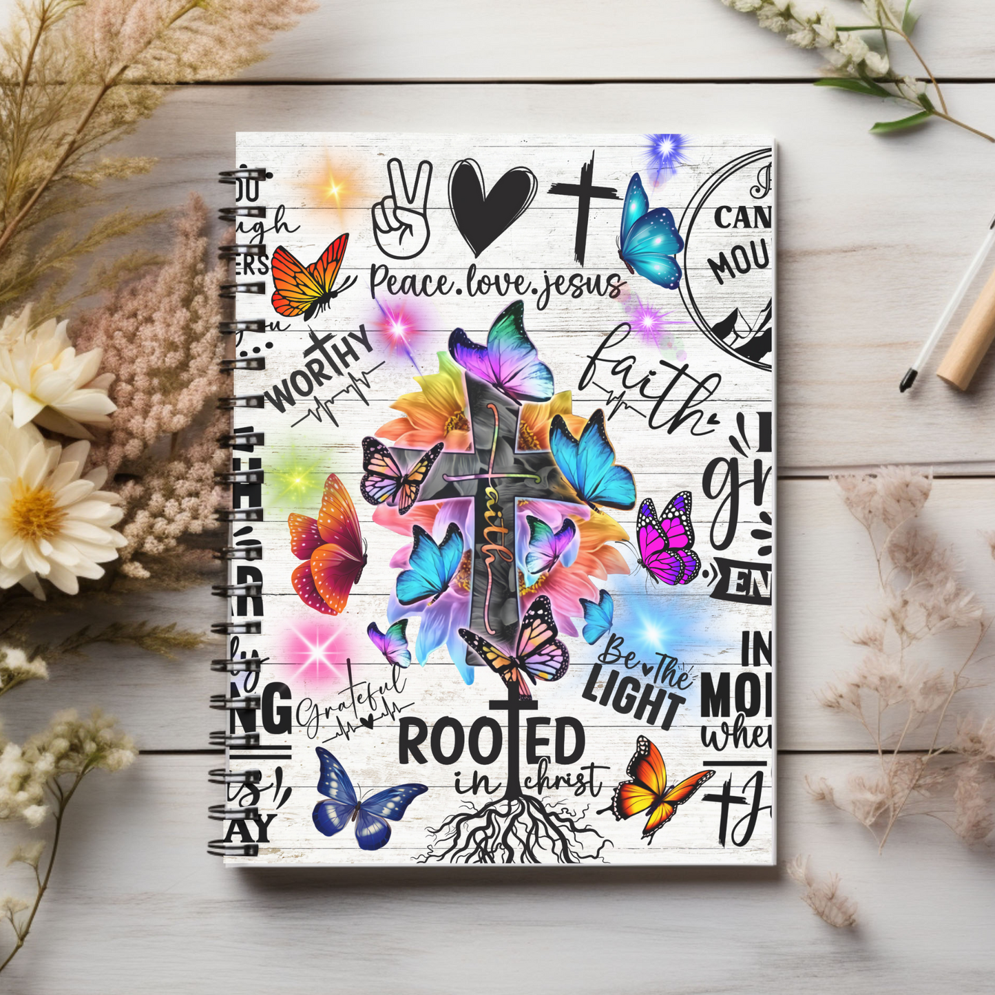 Collage style cross Christian journal or Notebook. Notes Spiral Notebook - Ruled Line
