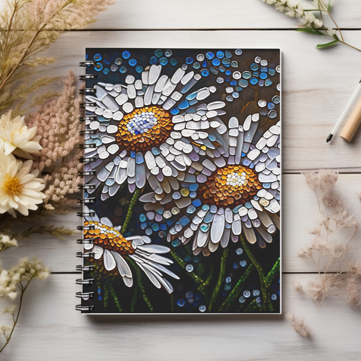 Stained glass daisies boho designed journal or Notebook. Boho, minimalist, Notes Spiral Notebook - Ruled Line