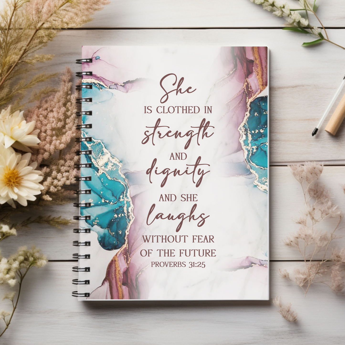 She is clothed and strength and dignity Christian journal or Notebook. Notes Spiral Notebook - Ruled Line