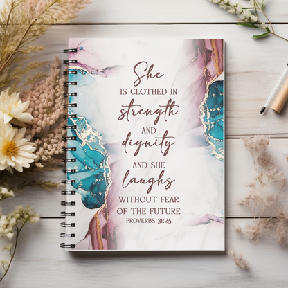 She is clothed and strength and dignity Christian journal or Notebook. Notes Spiral Notebook - Ruled Line