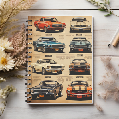 Classic American cars 1970 mustang Cars journal or Notebook. Boho, minimalist, Notes Spiral Notebook - Ruled Line