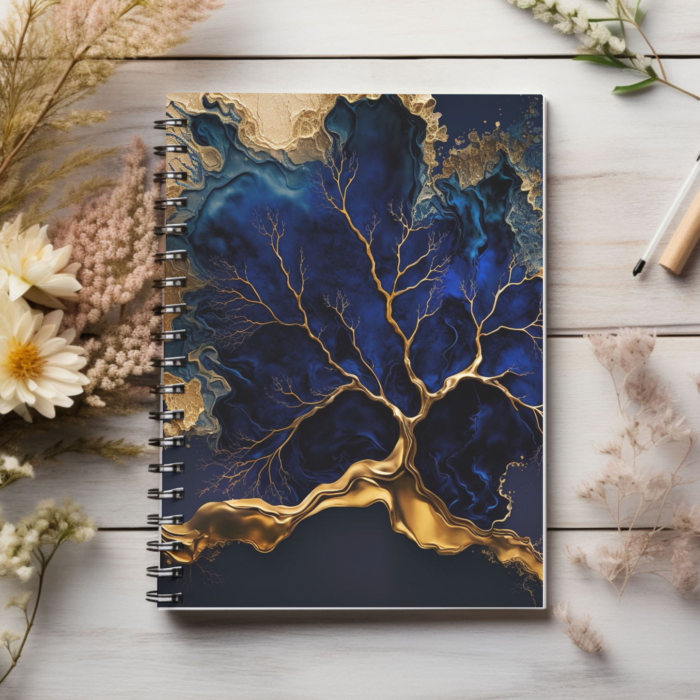 Blue & Gold journal or Notebook. Boho, minimalist, Notes Spiral Notebook - Ruled Line