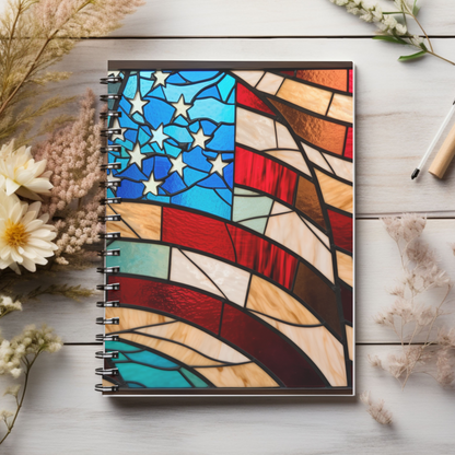 Stained glass USA Flag American Pride journal or Notebook. Boho, minimalist, Notes Spiral Notebook - Ruled Line