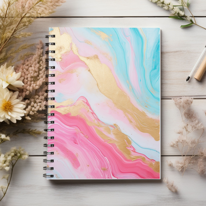 Blue, Pink and Gold Marble journal or Notebook. Boho, minimalist, Notes Spiral Notebook - Ruled Line