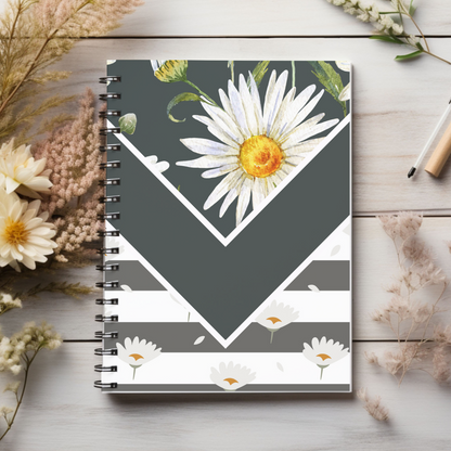 Black & White Daisy  journal or Notebook.  minimalist, Notes Spiral Notebook - Ruled Line