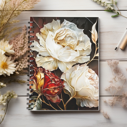 Red & White Roses journal or Notebook Minimalist, Notes Spiral Notebook - Ruled Line