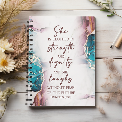 She is clothed and strength and dignity Christian journal or Notebook. Notes Spiral Notebook - Ruled Line