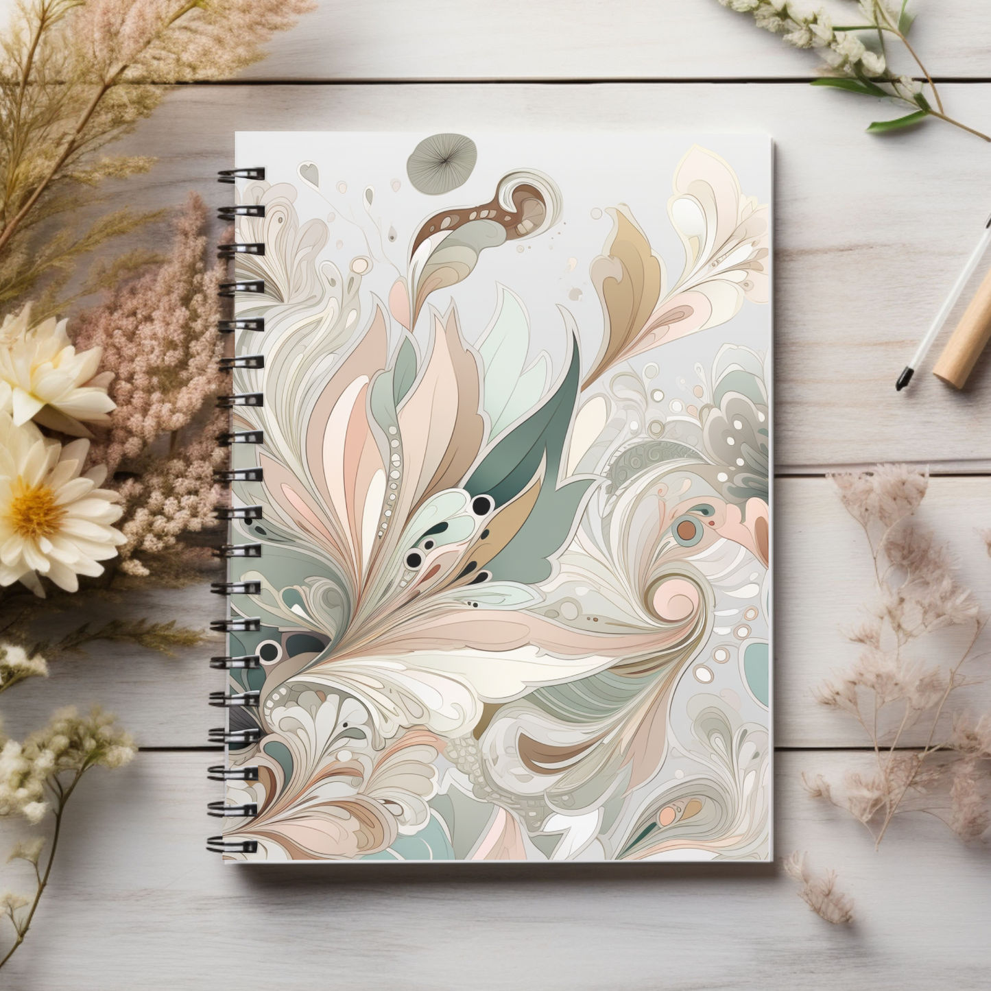 Floral soft feminine boho designed journal or Notebook. Boho, minimalist, Notes Spiral Notebook - Ruled Line