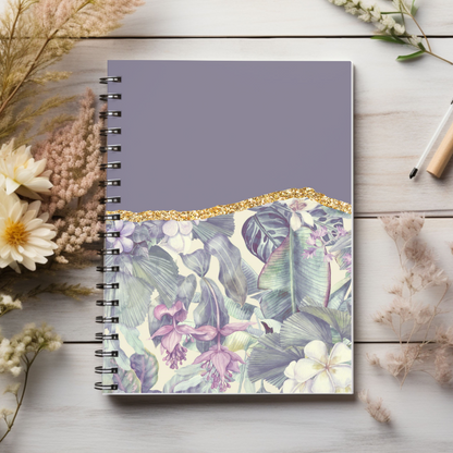 Purple floral and gold  designed journal or Notebook. Boho, minimalist, Notes Spiral Notebook - Ruled Line