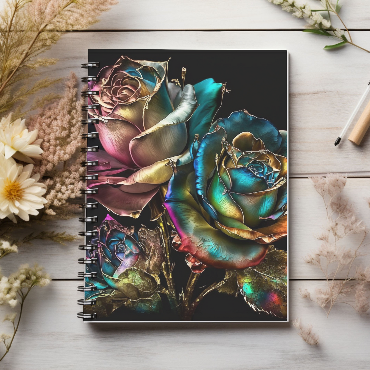 Metallic Rose designed journal or Notebook. Boho, minimalist, Notes Spiral Notebook - Ruled Line