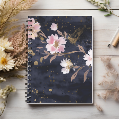 Navy & Pink Floral  journal or Notebook Minimalist, Notes Spiral Notebook - Ruled Line