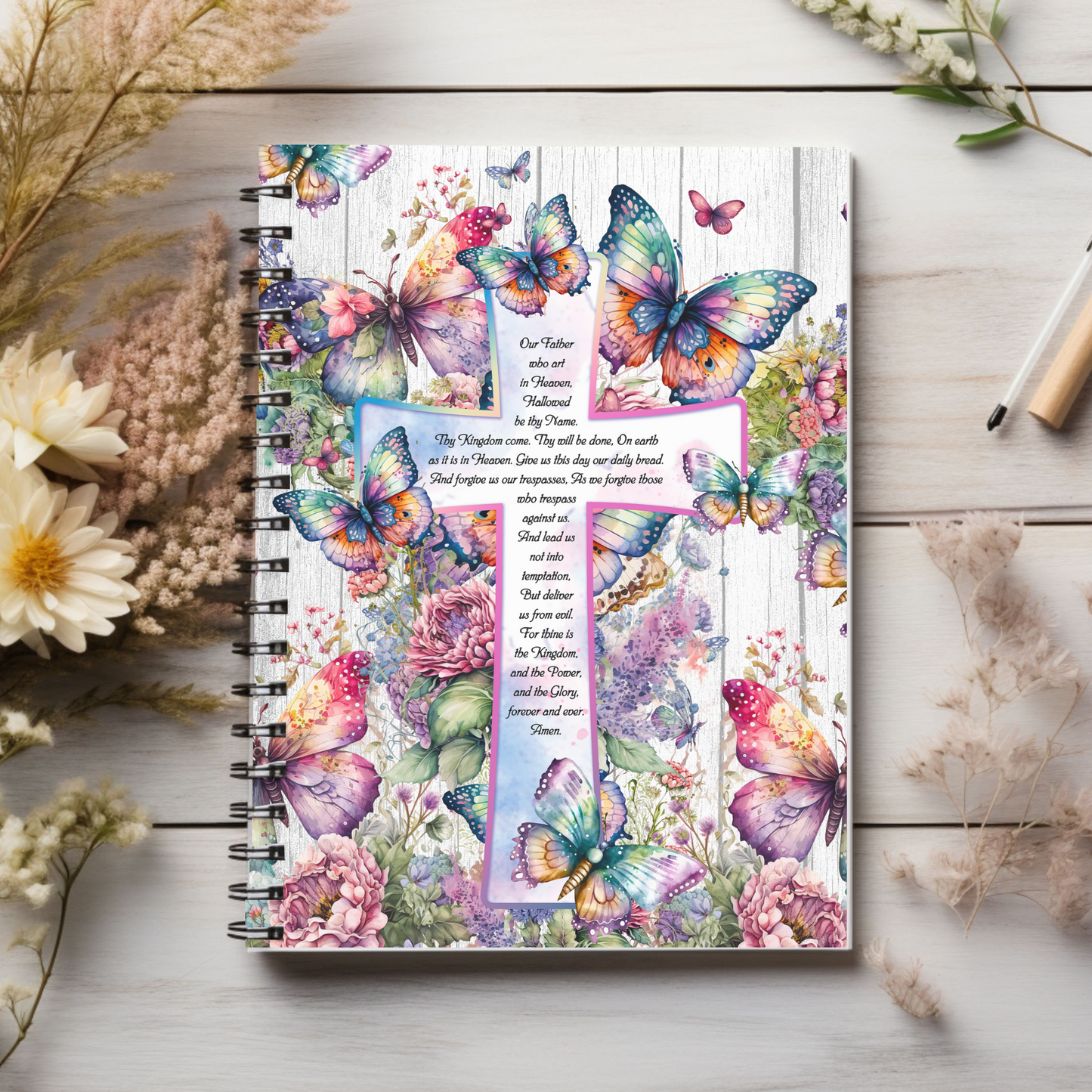 Our Father The Lords Prayer Beautiful Cross Christian journal or Notebook. Notes Spiral Notebook - Ruled Line
