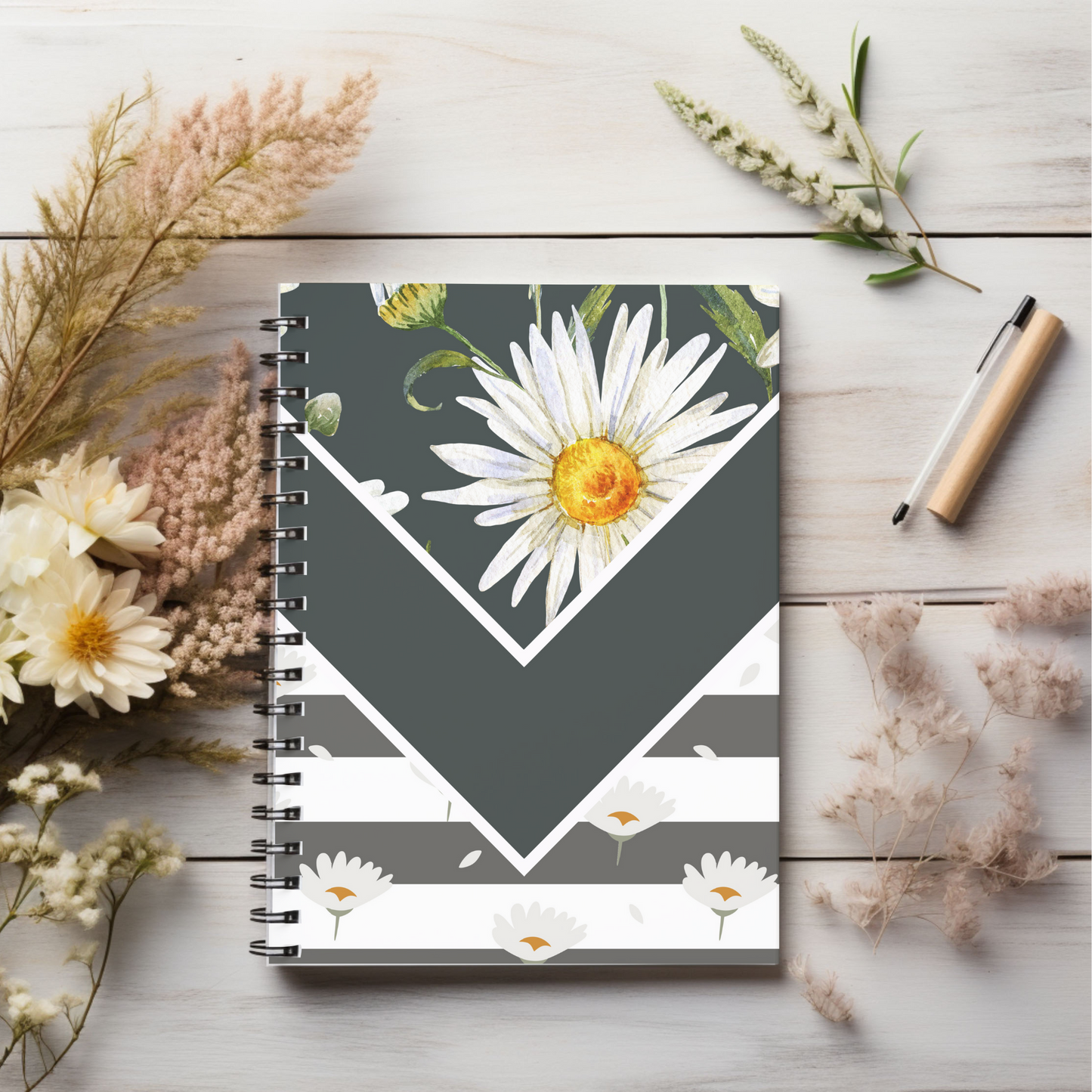 Black & White Daisy  journal or Notebook.  minimalist, Notes Spiral Notebook - Ruled Line